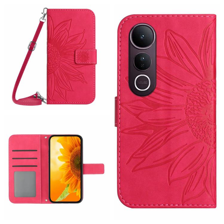 Skin Feel Sun Flower เคสโทรศัพท์หนังพลิกลายนูนพร้อมเชือกเส้นเล็ก, For vivo Y39 5G Global, For vivo V50 Lite 5G, For vivo Y04 4G / Y29s 5G, For vivo Y29 4G Global