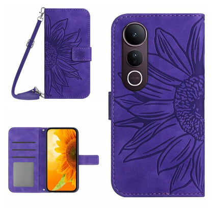 Skin Feel Sun Flower เคสโทรศัพท์หนังพลิกลายนูนพร้อมเชือกเส้นเล็ก, For vivo Y39 5G Global, For vivo V50 Lite 5G, For vivo Y04 4G / Y29s 5G, For vivo Y29 4G Global