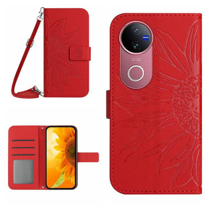 Skin Feel Sun Flower เคสโทรศัพท์หนังพลิกลายนูนพร้อมเชือกเส้นเล็ก, For vivo V50 5G Global, For vivo Y03 4G, For vivo Y200e / Y100 IDN / V30 Lite India 5G, For vivo Y78+