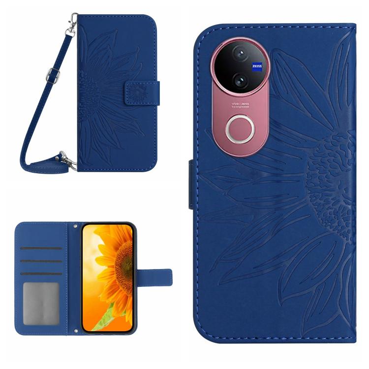 Skin Feel Sun Flower เคสโทรศัพท์หนังพลิกลายนูนพร้อมเชือกเส้นเล็ก, For vivo V50 5G Global, For vivo Y03 4G, For vivo Y200e / Y100 IDN / V30 Lite India 5G, For vivo Y78+
