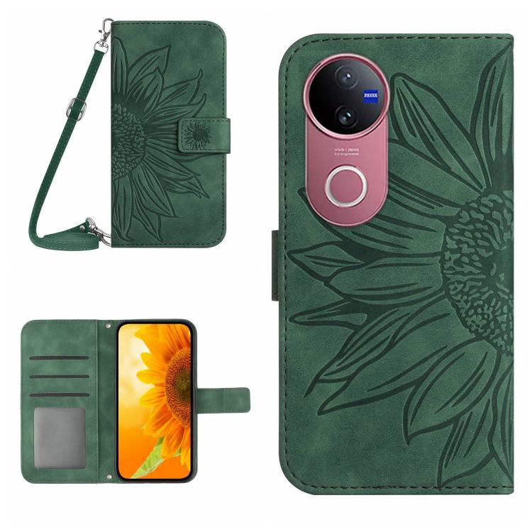 Skin Feel Sun Flower เคสโทรศัพท์หนังพลิกลายนูนพร้อมเชือกเส้นเล็ก, For vivo V50 5G Global, For vivo Y03 4G, For vivo Y200e / Y100 IDN / V30 Lite India 5G, For vivo Y78+