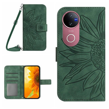 Skin Feel Sun Flower เคสโทรศัพท์หนังพลิกลายนูนพร้อมเชือกเส้นเล็ก, For vivo V50 5G Global, For vivo Y03 4G, For vivo Y200e / Y100 IDN / V30 Lite India 5G, For vivo Y78+
