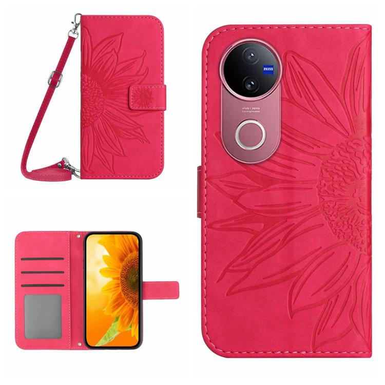 Skin Feel Sun Flower เคสโทรศัพท์หนังพลิกลายนูนพร้อมเชือกเส้นเล็ก, For vivo V50 5G Global, For vivo Y03 4G, For vivo Y200e / Y100 IDN / V30 Lite India 5G, For vivo Y78+
