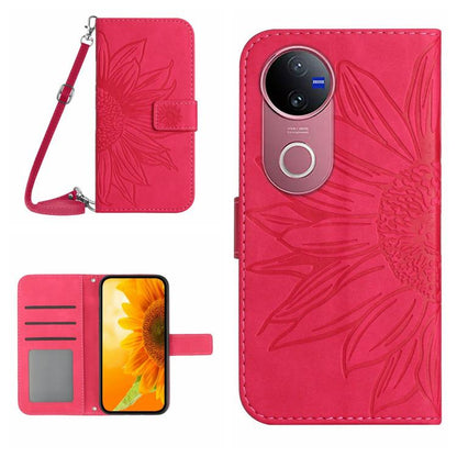 Skin Feel Sun Flower เคสโทรศัพท์หนังพลิกลายนูนพร้อมเชือกเส้นเล็ก, For vivo V50 5G Global, For vivo Y03 4G, For vivo Y200e / Y100 IDN / V30 Lite India 5G, For vivo Y78+