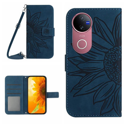 Skin Feel Sun Flower เคสโทรศัพท์หนังพลิกลายนูนพร้อมเชือกเส้นเล็ก, For vivo V50 5G Global, For vivo Y03 4G, For vivo Y200e / Y100 IDN / V30 Lite India 5G, For vivo Y78+