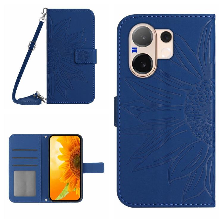 Skin Feel Sun Flower เคสโทรศัพท์หนังพลิกลายนูนพร้อมเชือกเส้นเล็ก, For vivo V70 FE 5G, For vivo V70 5G Global / V70 Elite 5G, For vivo V60 Lite 5G, For vivo V60 5G