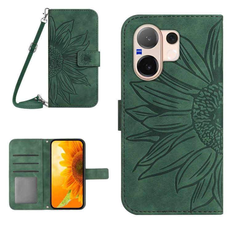 Skin Feel Sun Flower เคสโทรศัพท์หนังพลิกลายนูนพร้อมเชือกเส้นเล็ก, For vivo V70 FE 5G, For vivo V70 5G Global / V70 Elite 5G, For vivo V60 Lite 5G, For vivo V60 5G
