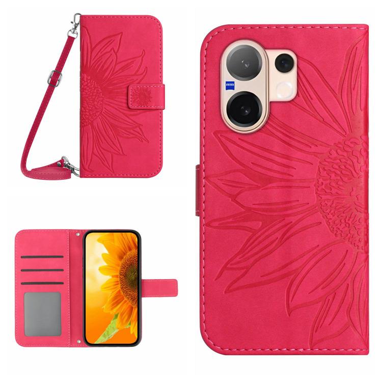 Skin Feel Sun Flower เคสโทรศัพท์หนังพลิกลายนูนพร้อมเชือกเส้นเล็ก, For vivo V70 FE 5G, For vivo V70 5G Global / V70 Elite 5G, For vivo V60 Lite 5G, For vivo V60 5G