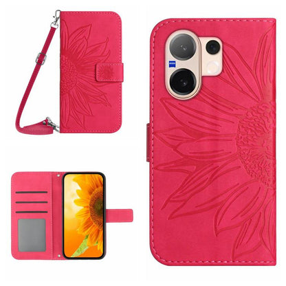 Skin Feel Sun Flower เคสโทรศัพท์หนังพลิกลายนูนพร้อมเชือกเส้นเล็ก, For vivo V70 FE 5G, For vivo V70 5G Global / V70 Elite 5G, For vivo V60 Lite 5G, For vivo V60 5G