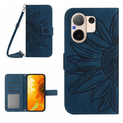 Skin Feel Sun Flower เคสโทรศัพท์หนังพลิกลายนูนพร้อมเชือกเส้นเล็ก, For vivo V70 FE 5G, For vivo V70 5G Global / V70 Elite 5G, For vivo V60 Lite 5G, For vivo V60 5G