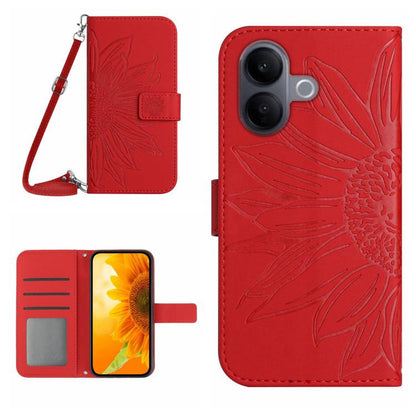 Skin Feel Sun Flower เคสโทรศัพท์หนังพลิกลายนูนพร้อมเชือกเส้นเล็ก, For vivo V70 FE 5G, For vivo V70 5G Global / V70 Elite 5G, For vivo V60 Lite 5G, For vivo V60 5G