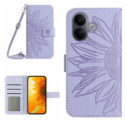 Skin Feel Sun Flower เคสโทรศัพท์หนังพลิกลายนูนพร้อมเชือกเส้นเล็ก, For vivo V70 FE 5G, For vivo V70 5G Global / V70 Elite 5G, For vivo V60 Lite 5G, For vivo V60 5G