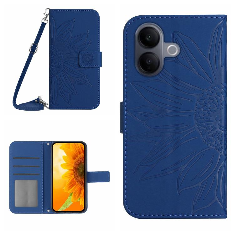 Skin Feel Sun Flower เคสโทรศัพท์หนังพลิกลายนูนพร้อมเชือกเส้นเล็ก, For vivo V70 FE 5G, For vivo V70 5G Global / V70 Elite 5G, For vivo V60 Lite 5G, For vivo V60 5G