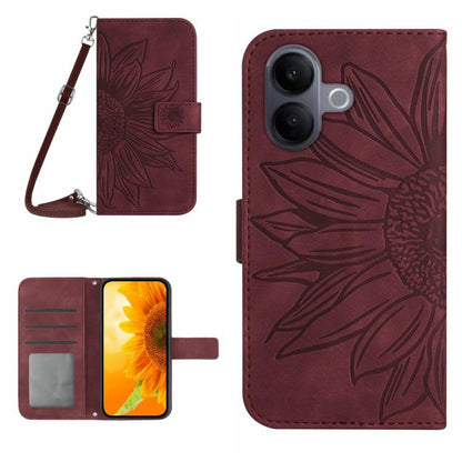 Skin Feel Sun Flower เคสโทรศัพท์หนังพลิกลายนูนพร้อมเชือกเส้นเล็ก, For vivo V70 FE 5G, For vivo V70 5G Global / V70 Elite 5G, For vivo V60 Lite 5G, For vivo V60 5G