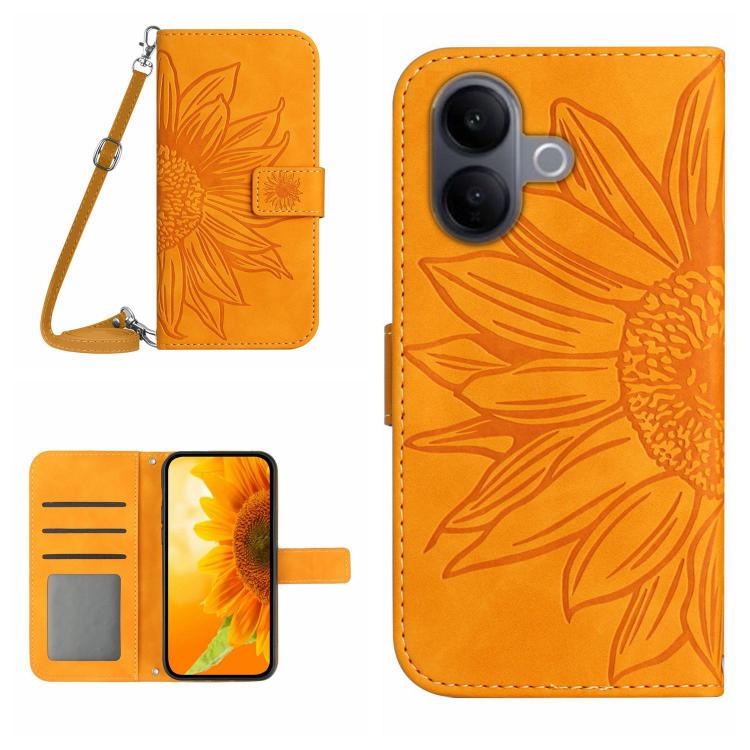 Skin Feel Sun Flower เคสโทรศัพท์หนังพลิกลายนูนพร้อมเชือกเส้นเล็ก, For vivo V70 FE 5G, For vivo V70 5G Global / V70 Elite 5G, For vivo V60 Lite 5G, For vivo V60 5G