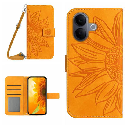 Skin Feel Sun Flower เคสโทรศัพท์หนังพลิกลายนูนพร้อมเชือกเส้นเล็ก, For vivo V70 FE 5G, For vivo V70 5G Global / V70 Elite 5G, For vivo V60 Lite 5G, For vivo V60 5G