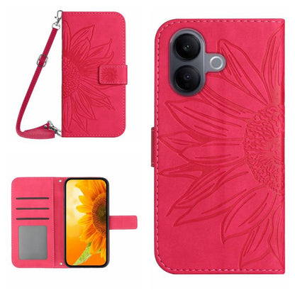 Skin Feel Sun Flower เคสโทรศัพท์หนังพลิกลายนูนพร้อมเชือกเส้นเล็ก, For vivo V70 FE 5G, For vivo V70 5G Global / V70 Elite 5G, For vivo V60 Lite 5G, For vivo V60 5G
