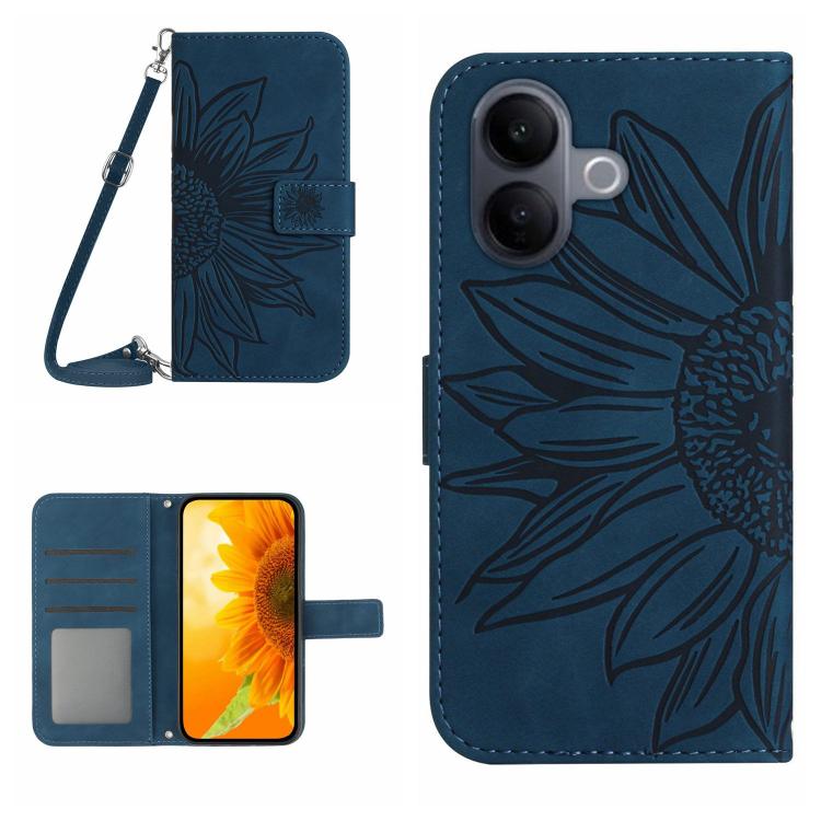 Skin Feel Sun Flower เคสโทรศัพท์หนังพลิกลายนูนพร้อมเชือกเส้นเล็ก, For vivo V70 FE 5G, For vivo V70 5G Global / V70 Elite 5G, For vivo V60 Lite 5G, For vivo V60 5G