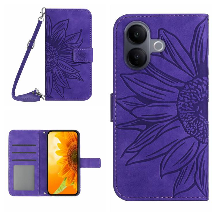 Skin Feel Sun Flower เคสโทรศัพท์หนังพลิกลายนูนพร้อมเชือกเส้นเล็ก, For vivo V70 FE 5G, For vivo V70 5G Global / V70 Elite 5G, For vivo V60 Lite 5G, For vivo V60 5G