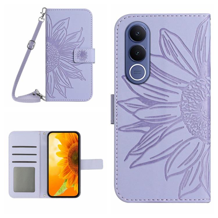 Skin Feel Sun Flower เคสโทรศัพท์หนังพลิกลายนูนพร้อมเชือกเส้นเล็ก, For vivo V70 FE 5G, For vivo V70 5G Global / V70 Elite 5G, For vivo V60 Lite 5G, For vivo V60 5G