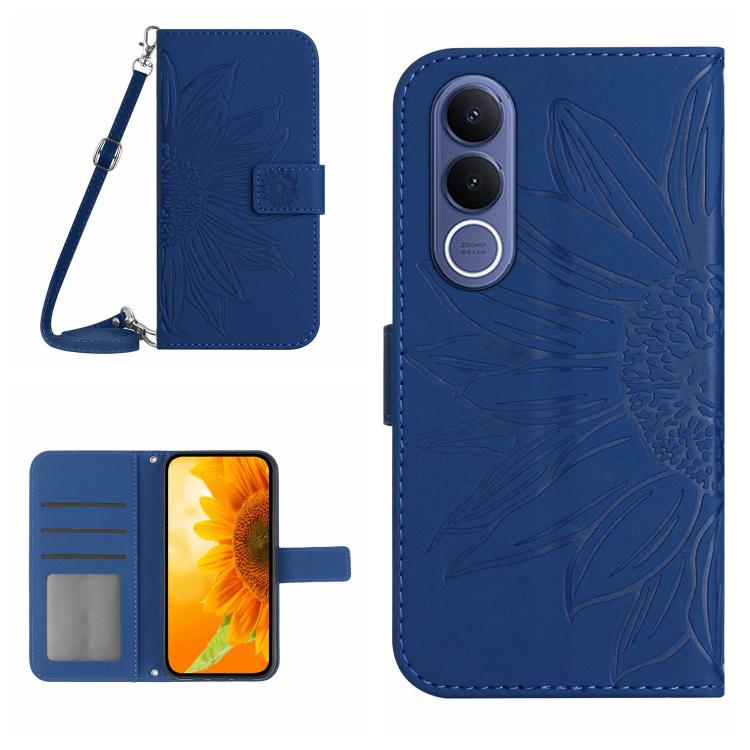 Skin Feel Sun Flower เคสโทรศัพท์หนังพลิกลายนูนพร้อมเชือกเส้นเล็ก, For vivo V70 FE 5G, For vivo V70 5G Global / V70 Elite 5G, For vivo V60 Lite 5G, For vivo V60 5G