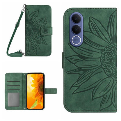 Skin Feel Sun Flower เคสโทรศัพท์หนังพลิกลายนูนพร้อมเชือกเส้นเล็ก, For vivo V70 FE 5G, For vivo V70 5G Global / V70 Elite 5G, For vivo V60 Lite 5G, For vivo V60 5G