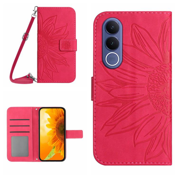 Skin Feel Sun Flower เคสโทรศัพท์หนังพลิกลายนูนพร้อมเชือกเส้นเล็ก, For vivo V70 FE 5G, For vivo V70 5G Global / V70 Elite 5G, For vivo V60 Lite 5G, For vivo V60 5G