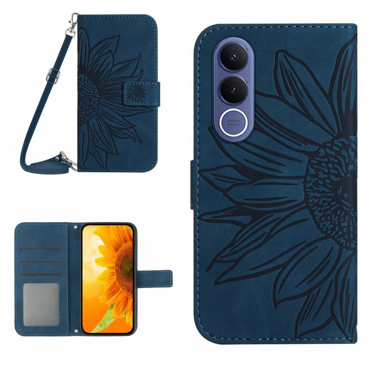 Skin Feel Sun Flower เคสโทรศัพท์หนังพลิกลายนูนพร้อมเชือกเส้นเล็ก, For vivo V70 FE 5G, For vivo V70 5G Global / V70 Elite 5G, For vivo V60 Lite 5G, For vivo V60 5G