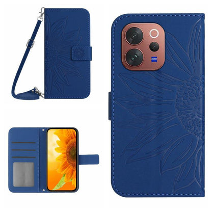 Skin Feel Sun Flower เคสโทรศัพท์หนังพลิกลายนูนพร้อมเชือกเส้นเล็ก, For vivo V70 FE 5G, For vivo V70 5G Global / V70 Elite 5G, For vivo V60 Lite 5G, For vivo V60 5G