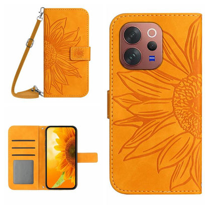 Skin Feel Sun Flower เคสโทรศัพท์หนังพลิกลายนูนพร้อมเชือกเส้นเล็ก, For vivo V70 FE 5G, For vivo V70 5G Global / V70 Elite 5G, For vivo V60 Lite 5G, For vivo V60 5G