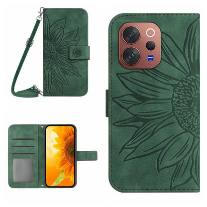 Skin Feel Sun Flower เคสโทรศัพท์หนังพลิกลายนูนพร้อมเชือกเส้นเล็ก, For vivo V70 FE 5G, For vivo V70 5G Global / V70 Elite 5G, For vivo V60 Lite 5G, For vivo V60 5G