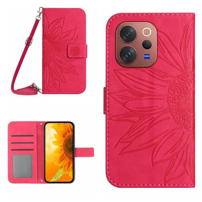Skin Feel Sun Flower เคสโทรศัพท์หนังพลิกลายนูนพร้อมเชือกเส้นเล็ก, For vivo V70 FE 5G, For vivo V70 5G Global / V70 Elite 5G, For vivo V60 Lite 5G, For vivo V60 5G