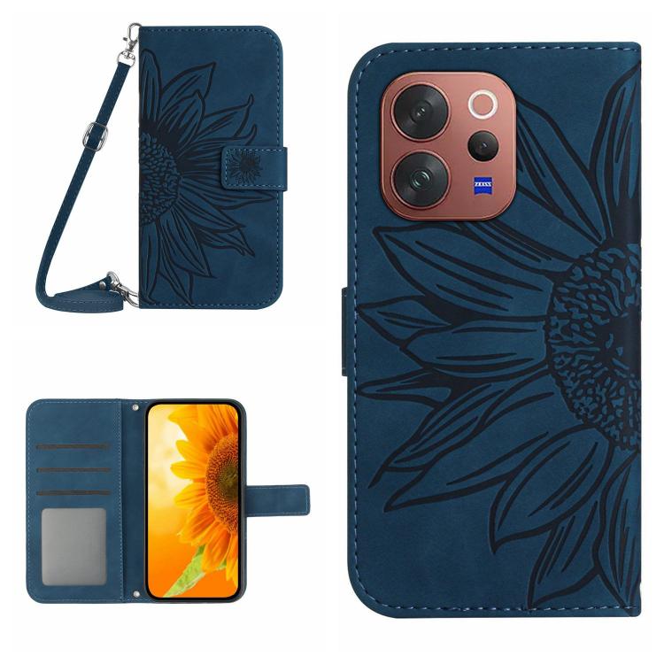 Skin Feel Sun Flower เคสโทรศัพท์หนังพลิกลายนูนพร้อมเชือกเส้นเล็ก, For vivo V70 FE 5G, For vivo V70 5G Global / V70 Elite 5G, For vivo V60 Lite 5G, For vivo V60 5G