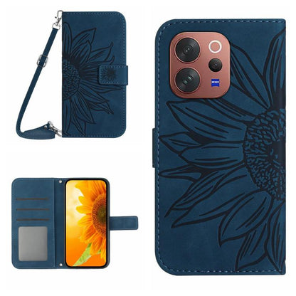 Skin Feel Sun Flower เคสโทรศัพท์หนังพลิกลายนูนพร้อมเชือกเส้นเล็ก, For vivo V70 FE 5G, For vivo V70 5G Global / V70 Elite 5G, For vivo V60 Lite 5G, For vivo V60 5G