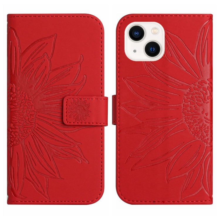Skin Feel Sun Flower เคสโทรศัพท์หนังพลิกลายนูนพร้อมเชือกเส้นเล็ก, For iPhone 15