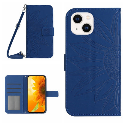 Skin Feel Sun Flower เคสโทรศัพท์หนังพลิกลายนูนพร้อมเชือกเส้นเล็ก, For iPhone 15