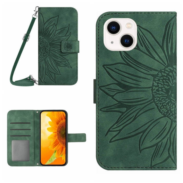 Skin Feel Sun Flower เคสโทรศัพท์หนังพลิกลายนูนพร้อมเชือกเส้นเล็ก, For iPhone 16, For iPhone 15 Pro Max, For iPhone 15 Pro, For iPhone 15 Plus