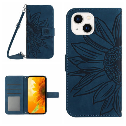 Skin Feel Sun Flower เคสโทรศัพท์หนังพลิกลายนูนพร้อมเชือกเส้นเล็ก, For iPhone 16, For iPhone 15 Pro Max, For iPhone 15 Pro, For iPhone 15 Plus