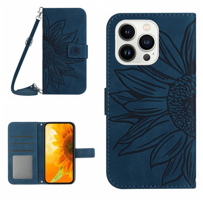 Skin Feel Sun Flower เคสโทรศัพท์หนังพลิกลายนูนพร้อมเชือกเส้นเล็ก, For iPhone 16, For iPhone 15 Pro Max, For iPhone 15 Pro, For iPhone 15 Plus