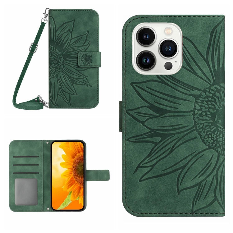 Skin Feel Sun Flower เคสโทรศัพท์หนังพลิกลายนูนพร้อมเชือกเส้นเล็ก, For iPhone 16, For iPhone 15 Pro Max, For iPhone 15 Pro, For iPhone 15 Plus