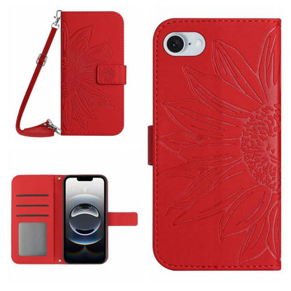 Skin Feel Sun Flower เคสโทรศัพท์หนังพลิกลายนูนพร้อมเชือกเส้นเล็ก, For iPhone 17e / 16e, For iPhone 17 Pro Max, For iPhone 17 Pro, For iPhone 17