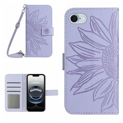 Skin Feel Sun Flower เคสโทรศัพท์หนังพลิกลายนูนพร้อมเชือกเส้นเล็ก, For iPhone 17e / 16e, For iPhone 17 Pro Max, For iPhone 17 Pro, For iPhone 17