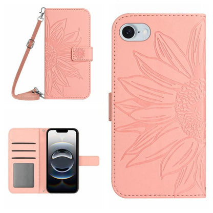 Skin Feel Sun Flower เคสโทรศัพท์หนังพลิกลายนูนพร้อมเชือกเส้นเล็ก, For iPhone 17e / 16e, For iPhone 17 Pro Max, For iPhone 17 Pro, For iPhone 17