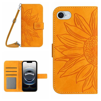 Skin Feel Sun Flower เคสโทรศัพท์หนังพลิกลายนูนพร้อมเชือกเส้นเล็ก, For iPhone 17e / 16e, For iPhone 17 Pro Max, For iPhone 17 Pro, For iPhone 17