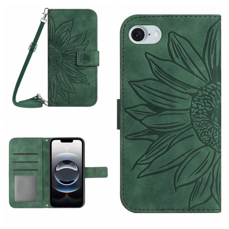 Skin Feel Sun Flower เคสโทรศัพท์หนังพลิกลายนูนพร้อมเชือกเส้นเล็ก, For iPhone 17e / 16e, For iPhone 17 Pro Max, For iPhone 17 Pro, For iPhone 17
