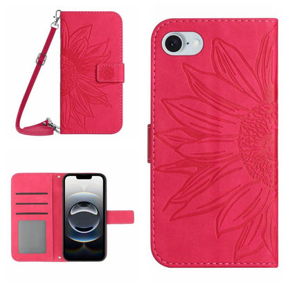 Skin Feel Sun Flower เคสโทรศัพท์หนังพลิกลายนูนพร้อมเชือกเส้นเล็ก, For iPhone 17e / 16e, For iPhone 17 Pro Max, For iPhone 17 Pro, For iPhone 17