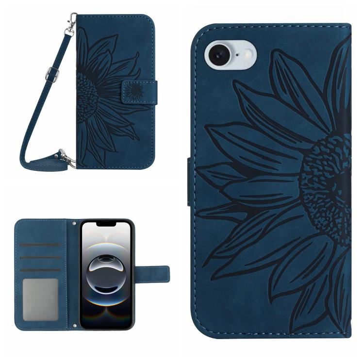 Skin Feel Sun Flower เคสโทรศัพท์หนังพลิกลายนูนพร้อมเชือกเส้นเล็ก, For iPhone 17e / 16e, For iPhone 17 Pro Max, For iPhone 17 Pro, For iPhone 17