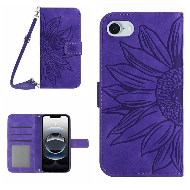 Skin Feel Sun Flower เคสโทรศัพท์หนังพลิกลายนูนพร้อมเชือกเส้นเล็ก, For iPhone 17e / 16e, For iPhone 17 Pro Max, For iPhone 17 Pro, For iPhone 17