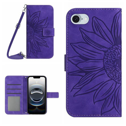 Skin Feel Sun Flower เคสโทรศัพท์หนังพลิกลายนูนพร้อมเชือกเส้นเล็ก, For iPhone 17e / 16e, For iPhone 17 Pro Max, For iPhone 17 Pro, For iPhone 17