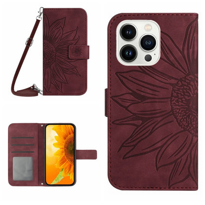 Skin Feel Sun Flower เคสโทรศัพท์หนังพลิกลายนูนพร้อมเชือกเส้นเล็ก, For iPhone Air, For iPhone 16 Pro Max, For iPhone 16 Pro, For iPhone 16 Plus